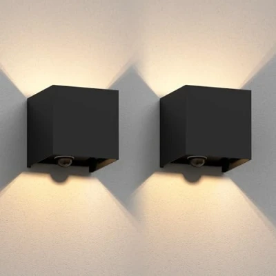 Afbeelding van ledscom.de 2 x CUBEL wandlamp voor buiten, IP65, up/downlight, bewegingsmelder, matzwart, hoekig, 1x G9 max. 10W