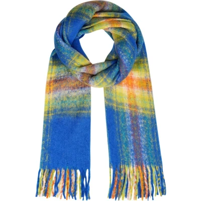 Afbeelding van Blauwe Multi Gekleurde Wintersjaal Plaid Dikke Warme Sjaals Gestreepte print