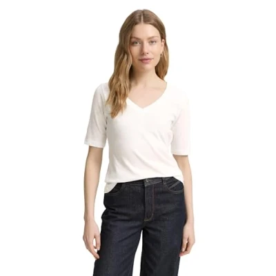 Afbeelding van TOM Tailor MIT Vausschnitt Tshirt basic, Dames, Maat: Large, Whisper white
