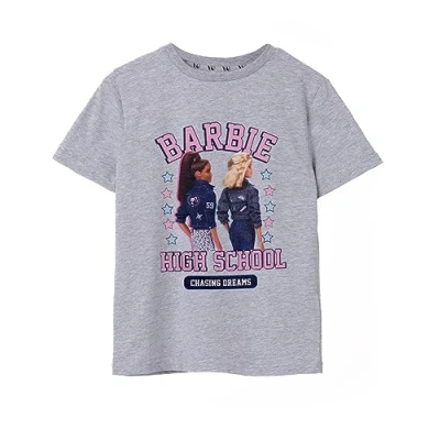 Afbeelding van Barbie Girls High School Grijs T shirt met korte mouwen Iconisch merk Dromen najagen Stijlvolle Top Comfortabele pasvorm Meisjesmode Motiverend Leuke kinderkleding 9 10 jaar