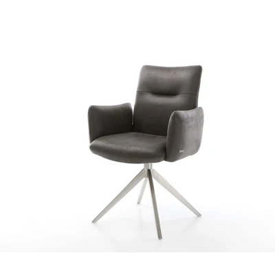 Afbeelding van DELIFE Draaistoel Jova Flex met armleuning microvelours antraciet vintage kruisframe breed roestvrij staal 360 draaibaar rocker functie pocketveer kern