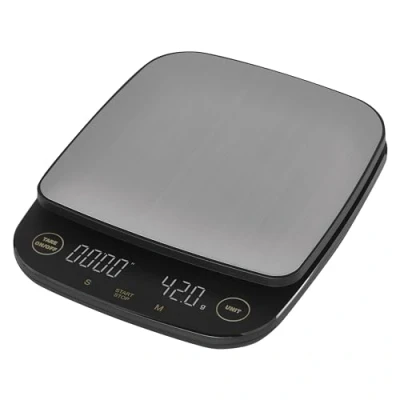 Afbeelding van EMOS Digitale keukenweegschaal van roestvrij staal met led display, elektronische koffieweegschaal om op te hangen, nauwkeurigheid 0,1 g, maximale belasting 3,0 kg, tara, overbelastingsalarm,