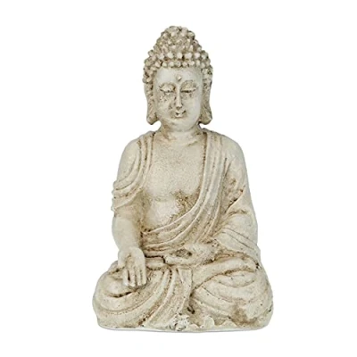 Afbeelding van Relaxdays Boeddhabeeld wit 17,5 cm hoog sierbeeld kunststeen Buddha tuinfiguur