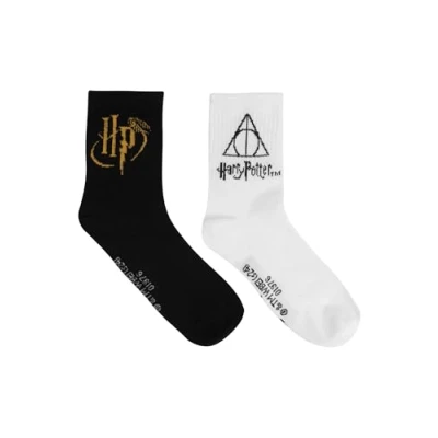Afbeelding van Harry Potter sokken voor heren, crew kousen, zwart en wit (set van 2), zwart/wit, 39 42 EU