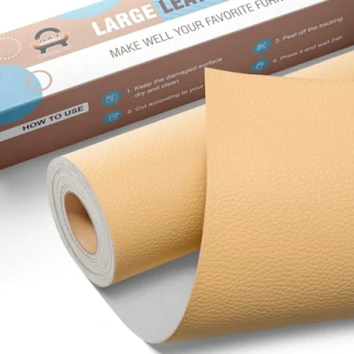 Afbeelding van Leder reparatie kit, 40 x 160 cm OAZ kunstleer zelfklevend, kit lederen patch zelfklevende patches voor autostoelen meubels sofa tassen,Beige gelb