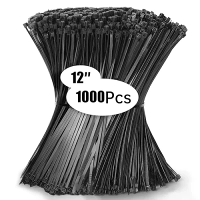 Afbeelding van Jokisa 1000 stuks kabelbinders 300 x 4,8 mm, kabelbinders, zwart, set, uv bestendig, treksterkte, 23 kg, voor kabelbeheer, tuinieren, wonen, werkplaatsen, kantoor, doe het zelvers