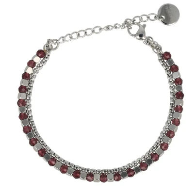 Afbeelding van My Bendel Dubbele zilverkleurige armband Met paarse glasstenen bedels luxe cadeauverpakking