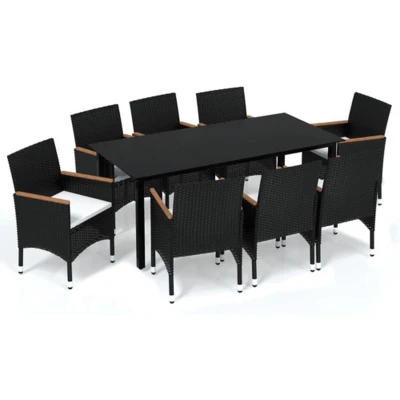 Afbeelding van vidaXL 9 delige Tuinset met kussens poly rattan zwart