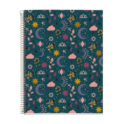 Afbeelding van Miquelrius A4 notitieboek, geruit 5 x mm, 120 vellen 70 g/m², 4 gekleurde strepen, spiraalbinding, collectie Moon Love, maanblauw