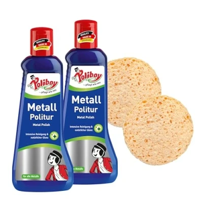 Afbeelding van Poliboy Polijstmiddel voor glanzende metalen, 2 x 200 ml, met spons, made in Germany