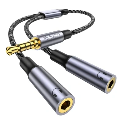 Afbeelding van MOSWAG Microfoon Hoofdtelefoon Splitter Headset Y Adapter 2 Vrouwelijk naar 1 Mannelijke 3.5mm Jack Kabel, Mic 3.5mm, Kabel met Aparte Audio Jacks