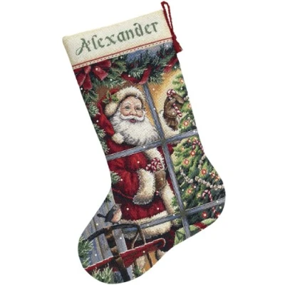 Afbeelding van Dimensions Gold Collection Geteld Cross Stitch Kit 16 &quot;Lange Candy Cane Santa Stocking (16 Count)