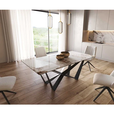 Afbeelding van DELIFE Eetkamertafel Edge 200x100 keramiek Minas Melange wit beige spider vlak staal zwart