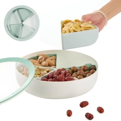 Afbeelding van Hayan Set snackkommen, opbergdoos voor levensmiddelen, serveerschaal met deksel, 28,6 x 8 cm (groen)