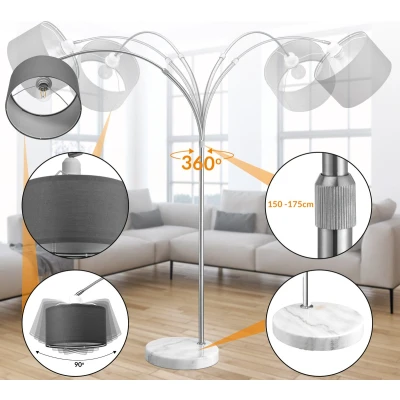 Afbeelding van Booglamp, retro lamp, vloerlamp, Edelstaal, gebogen vloerlamp met lampenkap , verstelbaar