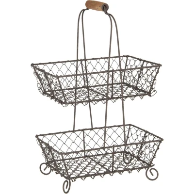 Afbeelding van Clayre &amp; Eef etagère 2 laags 23x15x37 cm Zwart Ijzer Rechthoek Fruitschaal