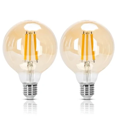 Afbeelding van Aigostar Vintage Filament Lamp LED E27, 10W Equivalent Aan Gloeilamp Van 77W, Warm Wit 2200K, 1100 Lumen, Heldere G95 Decoratieve Lamp, CRI&gt;80, Niet Dimbaar, Set 2