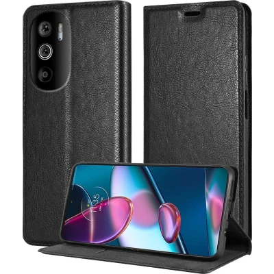 Afbeelding van Cadorabo Hoesje geschikt voor Motorola EDGE 30 PRO / EDGE+ in ZWARTE NACHT Beschermhoes met magnetische sluiting, standfunctie en kaartvakje Book Case Cover Etui