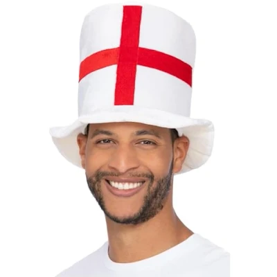 Afbeelding van Smiffys 56392 Deluxe Engeland Flag Top Hat, Unisex Volwassene, Rood, One Size