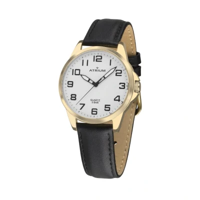 Afbeelding van ATRIUM Horloge Dames Analoog Goudkleurig Zwart Leder Verstelbare Band (14,5 19 cm) 5 Bar Duidelijk Ø 27 mm Quartz A49 20