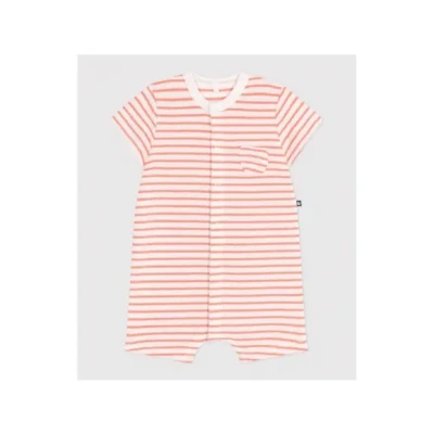 Afbeelding van Petit Bateau Kids Bara romper met streepprint in de kleur Zalmroze, maat: 3 maanden