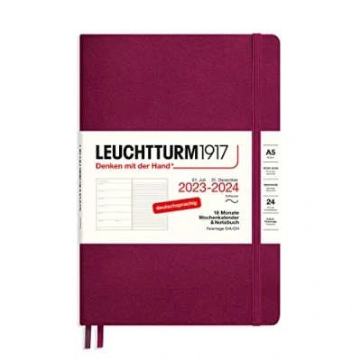 Afbeelding van LEUCHTTURM1917 367861 weekkalender &amp; notitieboek softcover medium (A5) 2024, 18 maanden, Port Red, Duits