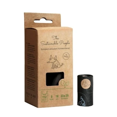 Afbeelding van TSP biologisch afbreekbare hondenpoepzakjes met handvatten OK compost HOME gecertificeerd 100 % afbreekbaar Large &amp; extra dik (18 µm), veilig en vochtbestendig (112 zakjes)