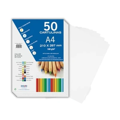 Afbeelding van Dohe Wit karton A4 (50 stuks) afmetingen 21 x 29,7 cm, dikte 180 g/m², knutselen, drukken en schoolbenodigdheden