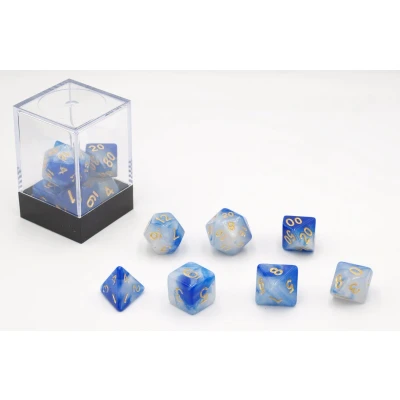 Afbeelding van Dobbelstenen Blauw/Wit 7 set Brick