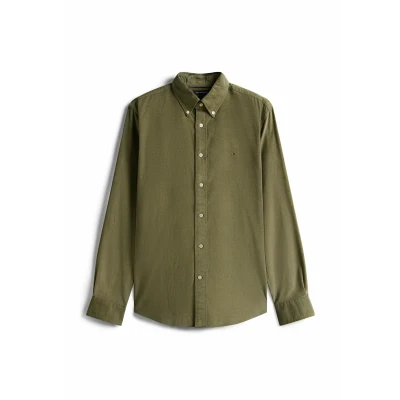 Afbeelding van Tommy Hilfiger Regular FIT FLAG Embroidery Overhemd, Heren, Maat: Small, Battle green