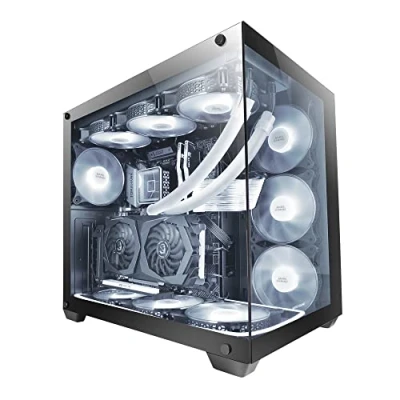 Afbeelding van MARSGAMING Gaming MCV4 Zwart Custom XXL E ATX Tower Frameloos Front en Side Tempered Glass Window Dual Chamber Modular Structuur