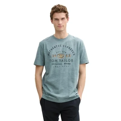 Afbeelding van TOM Tailor Printed Tshirt print, Heren, Maat: 3XL, Grey mint/navy
