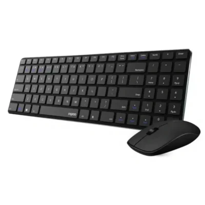 Afbeelding van Rapoo AZERTY 9300M draadloze toetsenbord muisset, deskset, 1300 dpi sensor, 12 maanden batterijduur, compacte BE lay out, voor PC &amp; Mac, zwart
