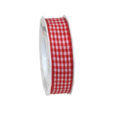 Afbeelding van Präsent 25 mm 20 m VICHY geruit tape met draad, rood