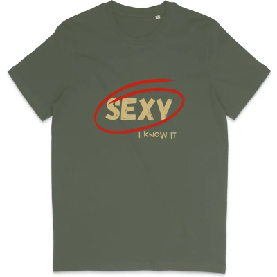 Afbeelding van T Shirt Heren Dames Grappige Tekst: Sexy, I Know It Khaki Groen XL
