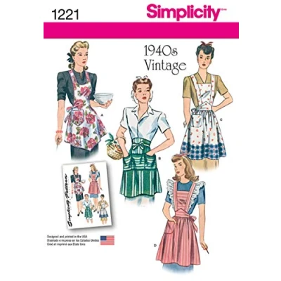 Afbeelding van Simplicity naaipatroon 1221: Misses&#039; Vintage schorten, maat A, Papier, Wit, A (S M L)