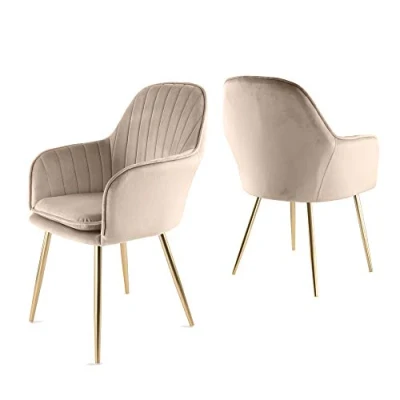 Afbeelding van Genesis Muse Fluwelen Stoel Set Van 2 Met Gouden Chroom Afwerking Metalen Buis Poten (Taupe)