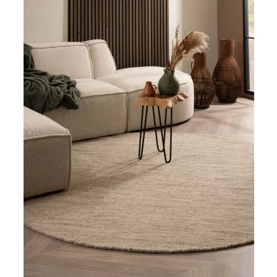 Afbeelding van Rond Wollen Tapijt/Vloerkleed Ulstein Naturel 200 Cm 100% Wol