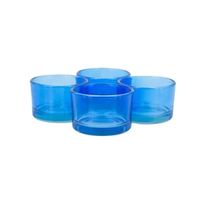 Afbeelding van Theelichtglazen klein 51x33 mm set 4 stuks theelichthouders glas blauw