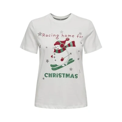 Afbeelding van ONLXMAS Life YRSA Christmas S/S TOP JRS, Cloud Dancer/Print: skiing Snowman, M