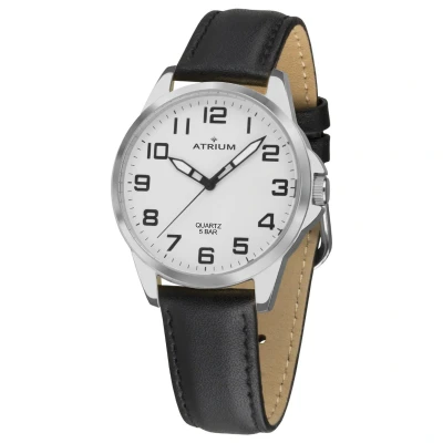 Afbeelding van ATRIUM Horloge Heren Analoog Zilverkleurig Zwart Leder Verstelbare Band (16 21 cm) 5 Bar Duidelijk Ø 38mm Quartz A48 10