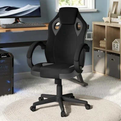 Afbeelding van WOLTU Gaming stoel, stof voor de zomer, ademende bureaustoel, draaistoel, gamerstoel, ergonomische pc 150 kg belastbaar, met armleuningen, in hoogte verstelbaar, gewatteerd, mesh weefsel,