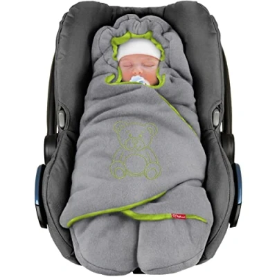 Afbeelding van ByBoom Baby winterdeken &quot;Het origineel met de beren&quot;, universeel voor babyzitje, autostoeltje, bijv. Maxi Cosi, Romeinen, kinderwagen, buggy of babybed, Fluweel donkergrijs/limoen