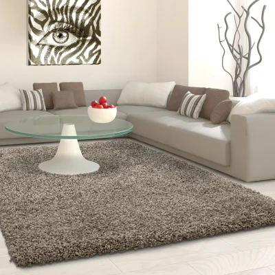 Afbeelding van Basic Shaggy vloerkleed Taupe Hoogpolig 80x250 cm