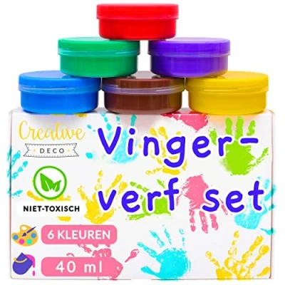 Afbeelding van Creative Deco Vingerverf Set voor Kinderen 6 x 40 ml Intense Kleuren Veilig en Niet Giftig Op Waterbasis Wasbaar