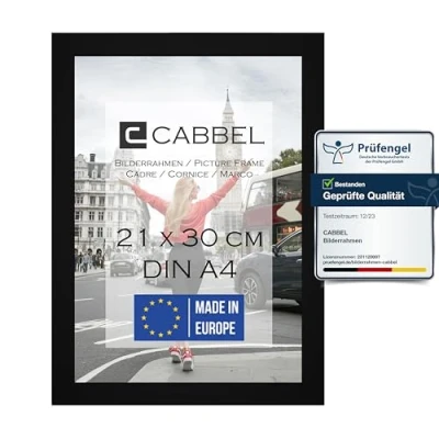 Afbeelding van CABBEL Individuele verpakking (1 stuk) fotolijst DIN A4 21x30 MDF houten lijst in zwart met onbreekbaar plexiglas/modern