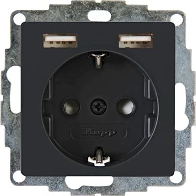 Afbeelding van Kopp HK07 296215003 inbouw geaard stopcontact met 2 USB oplaadaansluitingen, kleur: antraciet