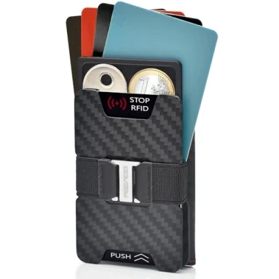 Afbeelding van POCARDO Slim Wallet, Zwart met contrasterende naad, Mit Münzfach und RFID Blocker, Minimalistisch