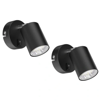 Afbeelding van ledscom.de 2 wandspot WAIKA, enkele vlam, met schakelaar, GU10, zwart mat, incl. GU10 LED lamp (warm wit, 2.339W, 227lm, 110)