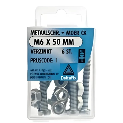 Afbeelding van Deltafix Metaalschroef verzinkt CK + Moer M6 x 50 mm 6 stuks